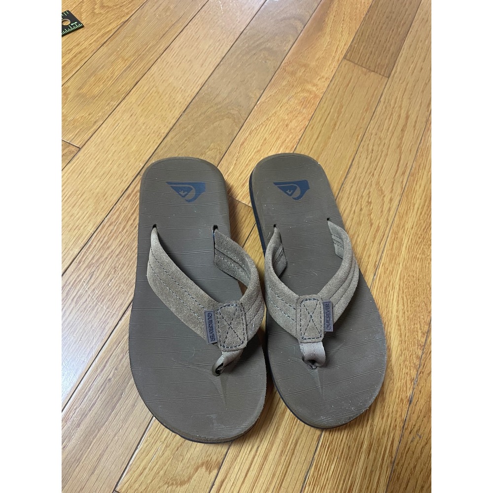 Quiksilver Kids Brown Tan Suede Strap Flip Flop Sandals Beach Thong Shoes